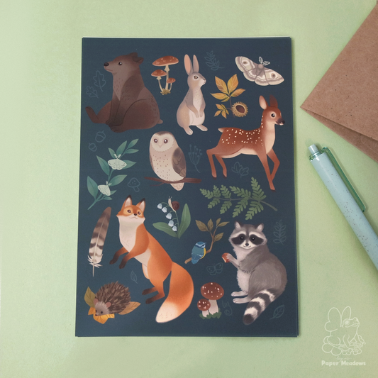 Forest Friends silky postcard print